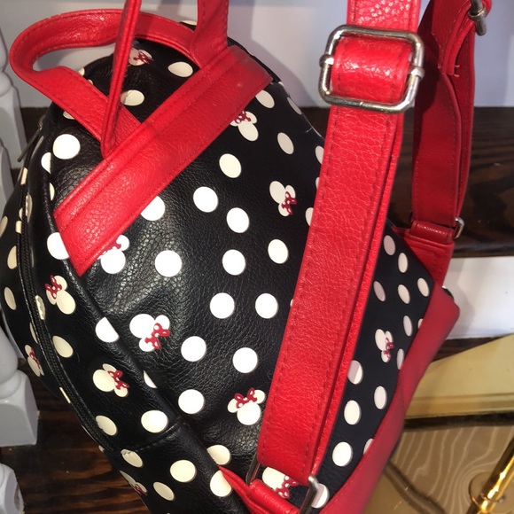 DISNEY Minney Mouse Backpack Black Red & White Bag Red Lining Like New RARE HTF - Picture 6 of 17
